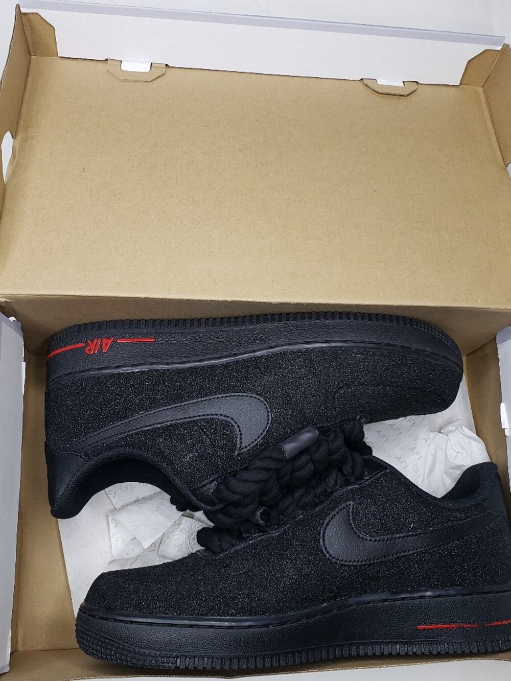 Nike Air Force 1 '07 WORN ONCE GRADUATION SHOP CUSTOM BLACK GLITTER /ROPE LACES